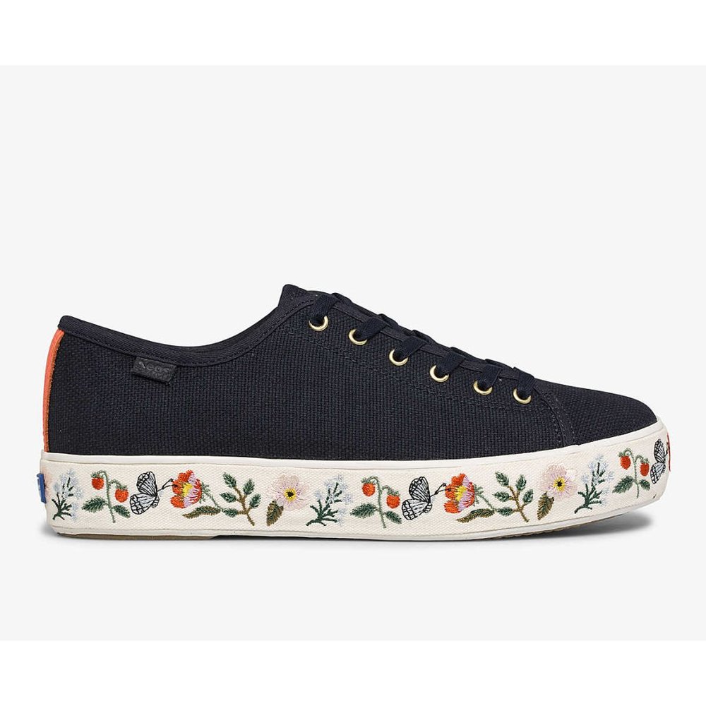 KEDS X Rifle Paper Co. Triple Kick Strawberry Fields In Navy Multi (Size 8)